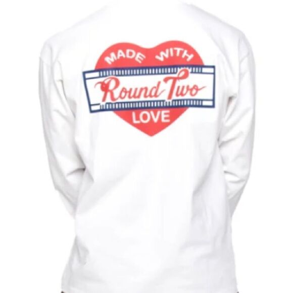 NWT Round Two White Long Sleeve Shirt M Front Pocket Graphic Cotton - Picture 1 of 7
